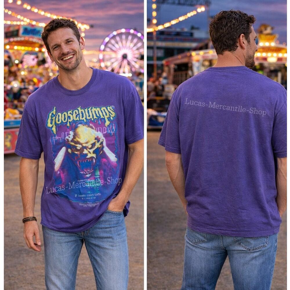Goosebumps Black Light Neon Purple T Shirt Men’s Large 42-44 Graphic
